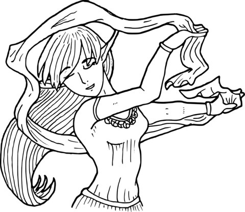 Female Elf Dancing With A Scarf Coloring Page